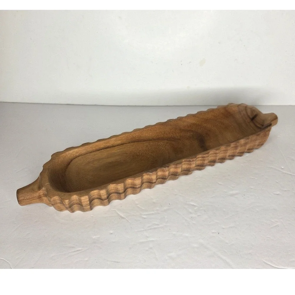 Vintage Hand Carved Scalloped Wood Dough Bowl Rustic Primitive Server Boho